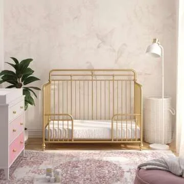Little Seeds Monarch Hill Hawken 3 in 1 Convertible Metal Crib, Gold