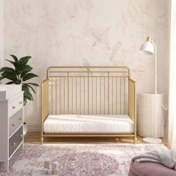 Little Seeds Monarch Hill Hawken 3 in 1 Convertible Metal Crib, Gold