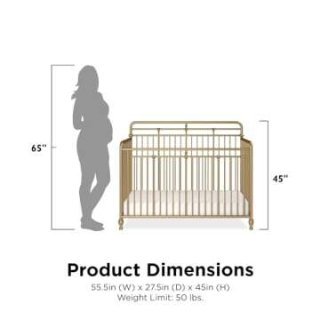 Little Seeds Monarch Hill Hawken 3 in 1 Convertible Metal Crib, Gold