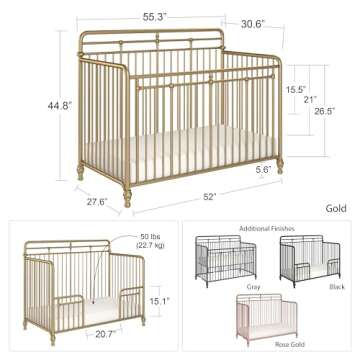 Little Seeds Monarch Hill Hawken 3 in 1 Convertible Metal Crib, Gold
