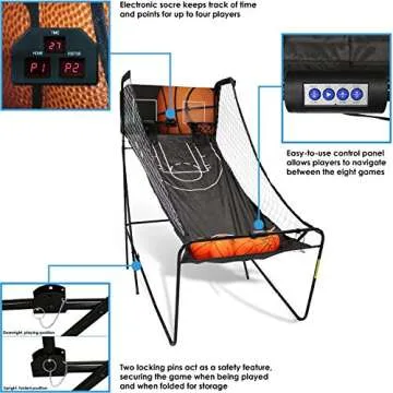 Sunnydaze Folding Indoor 2-Player Arcade Basketball Game with Dual Hoops - Electronic Scorer, 8 Game...