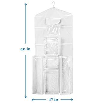 ProPik Hanging Double Sided Wrapping Paper Storage Organizer With Multiple Front And Back Pockets Organize Your Gift Wrap & Gift Bags Bows Ribbons 40”X17 Fits 40 Inch Rolls (White)