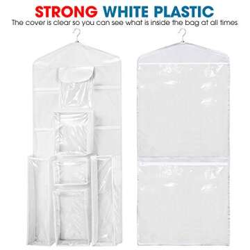 ProPik Hanging Double Sided Wrapping Paper Storage Organizer With Multiple Front And Back Pockets Organize Your Gift Wrap & Gift Bags Bows Ribbons 40”X17 Fits 40 Inch Rolls (White)