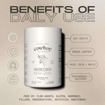 COWBOY COLOSTRUM - Bovine Colostrum Powder - The Exclusive 1st Milking Whole Colostrum - Grass Fed Colostrum Supplement for Gut Health, Immunity, Skin & Hair. Non-GMO (Unflavored, 40 Servings)