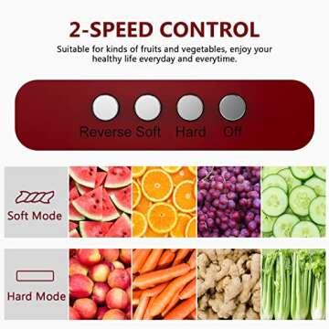 KOIOS Juicer, Slow Masticating Juicer Extractor with Reverse Function, Cold Press Juicer Machine with Quiet Motor, Juice Jug and Brush for High Nutrie (Red-Black)