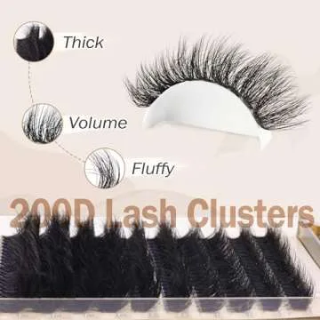 Focipeysa Lash Extension Kit Thick Eyelash Extension Kit 10-18mm Fluffy Lash Clusters 200D Individual Eyelashes Kit with Lash Bond, Lash Remover, Lash Applicator, DIY Lashes Extension
