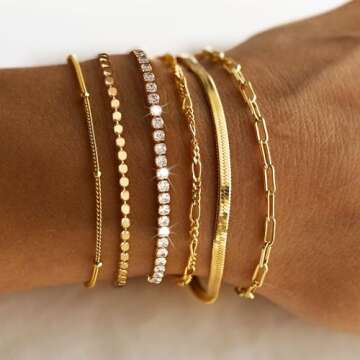 DEARMAY Dainty Gold Bracelets for Women Trendy 14K Real Gold Plated Tennis Jewelry Set Waterproof Fa...