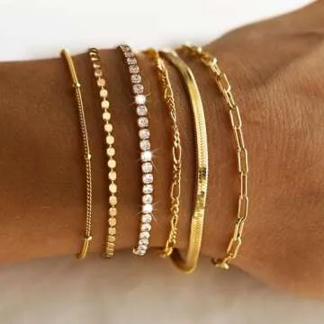 DEARMAY Dainty Gold Bracelets for Women Trendy 14K Real Gold Plated Tennis Jewelry Set Waterproof Fa...