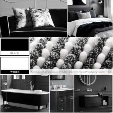 BSICPRO Bathroom Rugs and Mats Sets, 2 Piece Thick Absorbent Chenille Bath Mat Rug Set Non Slip, Soft Shaggy Bath Room Floor Mats for Bathroom, Machine Washable (20" x 47" Plus 16" x 24", Black)