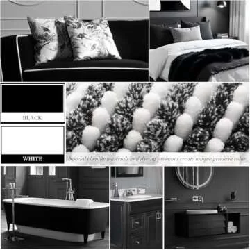 BSICPRO Bathroom Rugs and Mats Sets, 2 Piece Thick Absorbent Chenille Bath Mat Rug Set Non Slip, Soft Shaggy Bath Room Floor Mats for Bathroom, Machine Washable (20" x 47" Plus 16" x 24", Black)