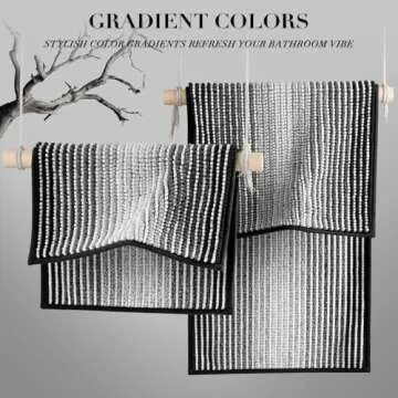 BSICPRO Bathroom Rugs and Mats Sets, 2 Piece Thick Absorbent Chenille Bath Mat Rug Set Non Slip, Soft Shaggy Bath Room Floor Mats for Bathroom, Machine Washable (20" x 47" Plus 16" x 24", Black)