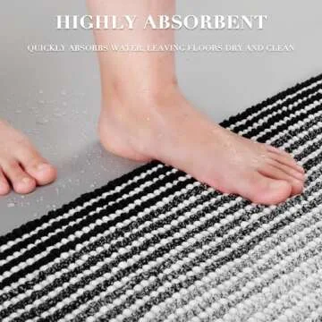 BSICPRO Bathroom Rugs and Mats Sets, 2 Piece Thick Absorbent Chenille Bath Mat Rug Set Non Slip, Soft Shaggy Bath Room Floor Mats for Bathroom, Machine Washable (20" x 47" Plus 16" x 24", Black)