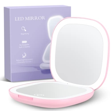 Gospire Double-Sided Rechargeable Travel Makeup Mirror with Lights and Magnification 10X, LED Compac...
