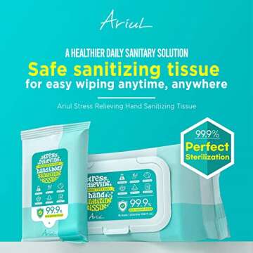 Ariul Stress-Relieving Hand Sanitizing Tissue Hand Sanitizing Wipes 100% Alcohol Free, Moisturizing Hand Sanitizer Tissues Clinically Tested, 15 sheets per Pack, Travel size (Pack of 9, 135)