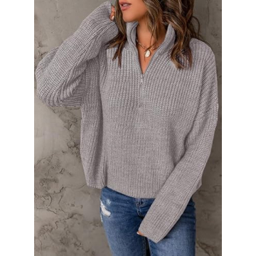 EVALESS Stylish Women's Quarter Zip Pullover Sweater