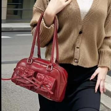 Y2k Small Shoulder Bag Purses For Women Waterproof Leather Trendy Satchel Handbags Clutch Tote Designer Bags (Red)