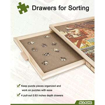 ALL4JIG 2000 Piece Rotating Puzzle Board with Drawers and Cover,29.7"x41.3"Portable Wooden Jigsaw Puzzle Table for Adults Portable,Lazy Susan Spinning Puzzle Boards Birthday Gift for mom