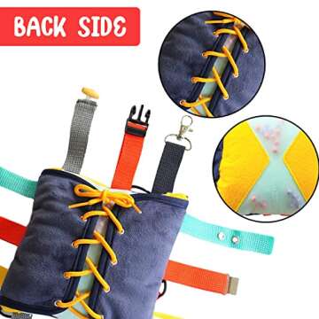 SENSORY4U Buckle Pillow Sensory Fine Motor Development Toy Activity Plushie - OT Therapy Tool Threading Counting Colors Latches Sorting Skills in One - 2nd Edition