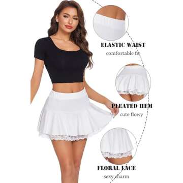 Avidlove Pleated Mini Skirt Sexy Ruffle Short Skirt Lingerie Skirts White M