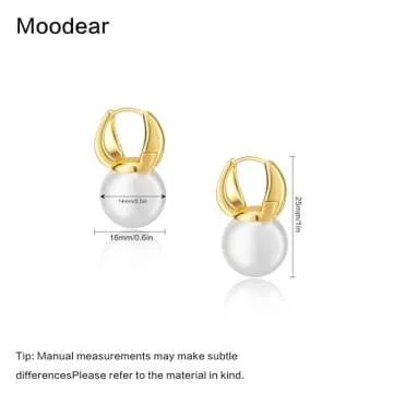 Moodear Gold Pearl Earrings for Women Trendy Dainty 14K Gold Plated Pearl Drop Hoop Earrings Elegant Hypoallergenic AAA+ Freshwater Pearls Gold Dangle Earrings Wedding Jewelry Gifts for Women