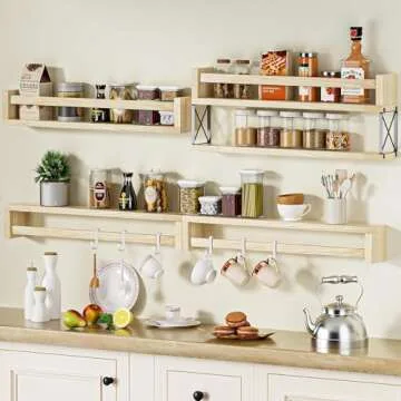 QimCoor 23.6 inch Kids Bookshelf, 4Pack Floating Bookshelves for Wall, Solid Wood Nursery Book Shelves, Wall Shelves for Living Room Bedroom Decor, Natural