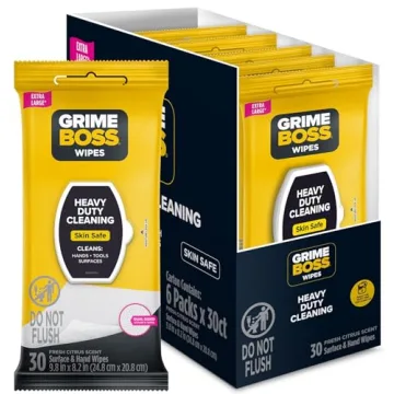Grime Boss Heavy Duty Wipes (6 x 30ct) | Wet Wipes for Hands, Tools & Automotive | Removes Oil, Grea...