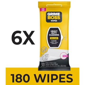 Grime Boss Heavy Duty Wipes for Hands and Surfaces 180 Count