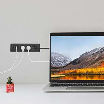 CCCEI 3 Outlets Wall Mount Power Outlet Strip with USB, Under Desk Power Strip Mountable Large Flat Plug, Desk Mount, 6FT Power Cord.