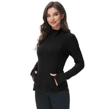 COZZIPLUS Women Zip up Athletic Running Jacket Lightweight Workout Yoga Top with Thumb Holes and Poc...