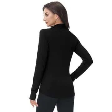 COZZIPLUS Women Zip up Athletic Running Jacket Lightweight Workout Yoga Top with Thumb Holes and Pocket (Black, L)