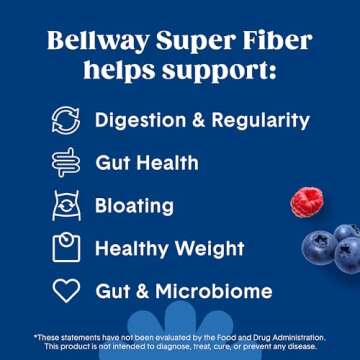 Bellway Super Fiber Powder + Fruit, Sugar Free Organic Psyllium Husk Powder Fiber Supplement for Regularity, Bloating Relief & Gut Health, Non-GMO, Plant-Based, Mixed Berry (50 Servings)
