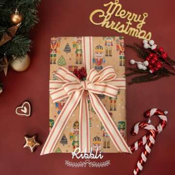 Ribbli Christmas Wrapping Paper Jumbo Roll Vintage Nutcracker Kraft Gift Wrapping Paper Rolls 30 Inc...