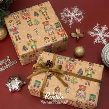 Ribbli Christmas Wrapping Paper Jumbo Roll Vintage Nutcracker Kraft Gift Wrapping Paper Rolls 30 Inch x 33 Feet Per Roll for Christmas Holidy