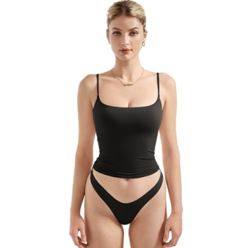 SUUKSESS Women Sexy Square Neck Tank Top Summer Y2K Casual Sleeveless Cami Shirts (Black, XS)