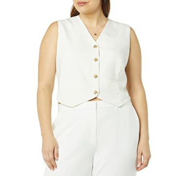 The Drop Women's Sadie Cropped Slim Vest, Ivory, XXS