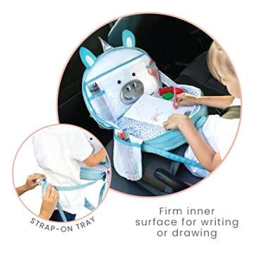 Lulyboo Toddler Car Seat Tray and Backpack - Unicorn Travel Tray with Firm Writing Surface - Kids La...