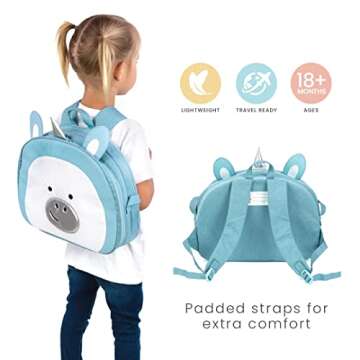 Lulyboo Toddler Car Seat Tray and Backpack - Unicorn Travel Tray with Firm Writing Surface - Kids Lap Desk, Built-in Cup Holder and 8 Storage Pockets