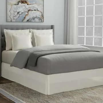 TODAY'S HOME Classic Tailored Bed Skirt Dust Ruffle, Microfiber, 14" Drop Length, Full, Ivory