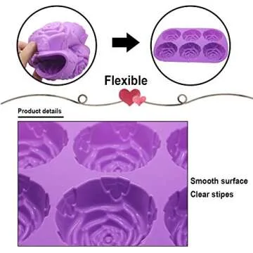 SENHAI Large Rose Flower Silicone Tray for Cake Bread Pudding Chocolate Muffin Soap, 6-Cavity 3D Ice Cube Handmade Molds- Purple & Blue & Pink