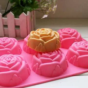 SENHAI Large Rose Flower Silicone Tray for Cake Bread Pudding Chocolate Muffin Soap, 6-Cavity 3D Ice Cube Handmade Molds- Purple & Blue & Pink