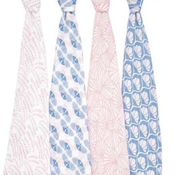 aden + anais Swaddle Blanket, Boutique Muslin Blankets for Girls & Boys, Baby Receiving Swaddles, Ideal Newborn & Infant Swaddling Set, Perfect Shower Gifts, 4 Pack, Deco