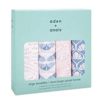 aden + anais Swaddle Blanket, Boutique Muslin Blankets for Girls & Boys, Baby Receiving Swaddles, Ideal Newborn & Infant Swaddling Set, Perfect Shower Gifts, 4 Pack, Deco