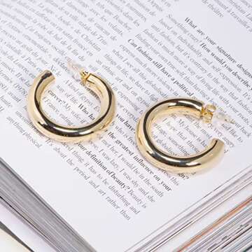 Gold Hoop Earrings – Elegant 18k Gold Plated Thick Gold Hoop Earrings - Chunky Women’s Earrings for Casual Wear, Office, Home – Lightweight and Comfortable Gold Hoops