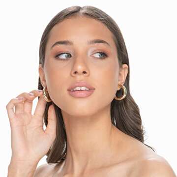 Gold Hoop Earrings – Elegant 18k Gold Plated Thick Gold Hoop Earrings - Chunky Women’s Earrings for Casual Wear, Office, Home – Lightweight and Comfortable Gold Hoops