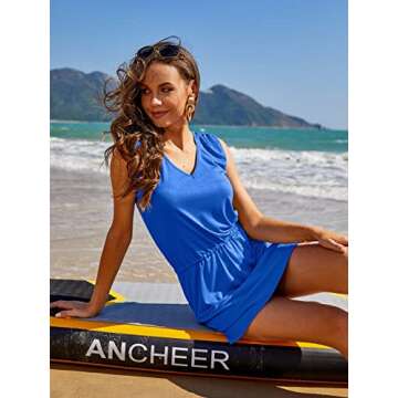 Hount Women's Beach Swimsuit Cover up Deep V-Neck Short Mini Dress Beach Skirt (Royal Blue, Small)