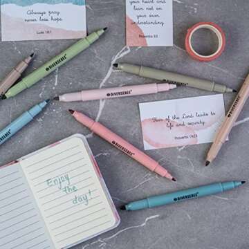 DIVERSEBEE Dual Tip Bible Highlighters and Pens No Bleed, 8 Pack Assorted Colors Quick Dry Highlighters Set, Cute Markers, Bible Study Journaling School Office Supplies, Bible Accessories (Earthy)