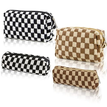 EYNDYN 4pcs Checkered Makeup Bag Set - Stylish & Practical Travel Organizer