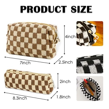 EYNDYN 4pcs Checkered Makeup Bag Set for Women