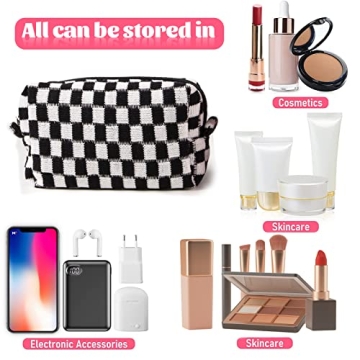 EYNDYN 4pcs Checkered Makeup Bag Set for Women