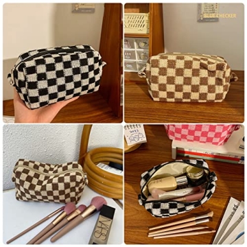 EYNDYN 4pcs Checkered Makeup Bag Set for Women